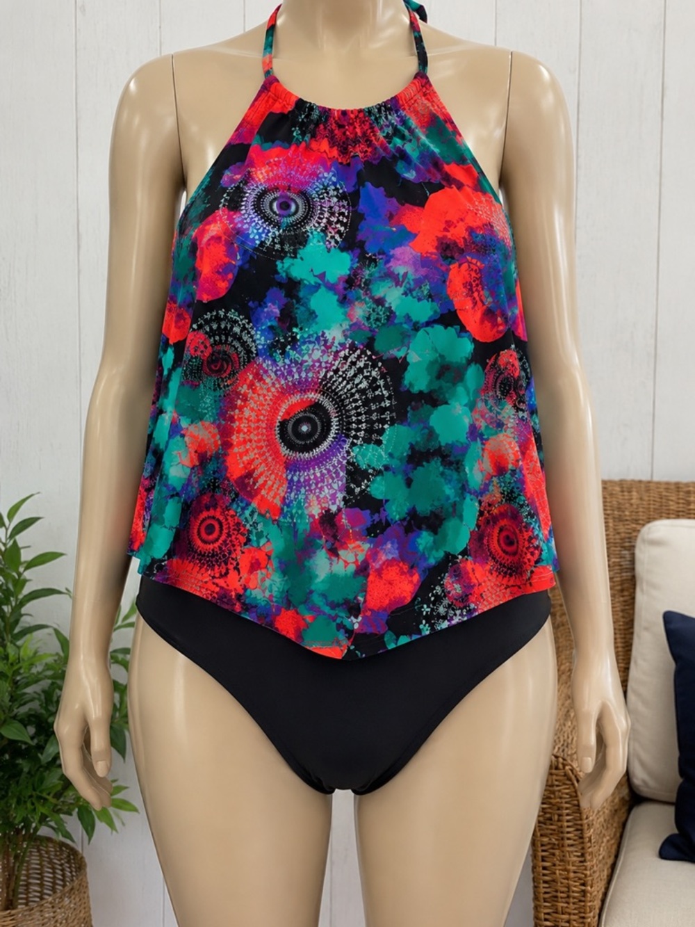 Island Pearls Womens 20 One Piece Swimsuit Halter Hanky Flyaway NWT